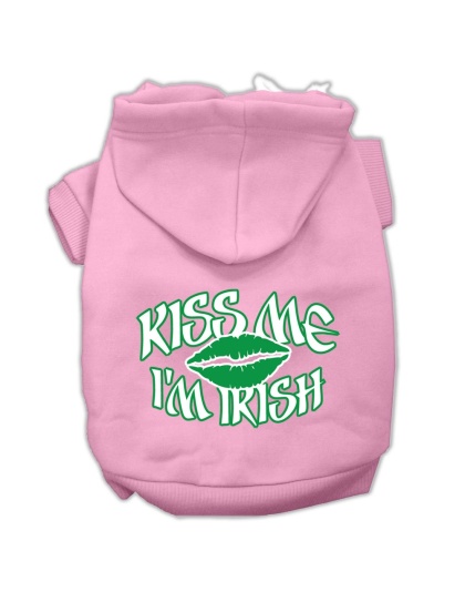 Kiss Me I'm Irish Screen Print Pet Hoodies Light Pink Size Lg