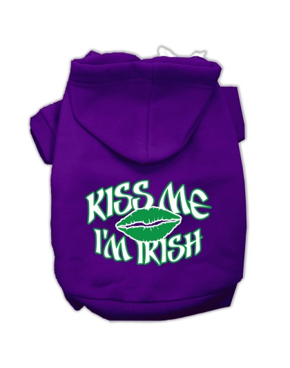Kiss Me I'm Irish Screen Print Pet Hoodies Purple Size Lg