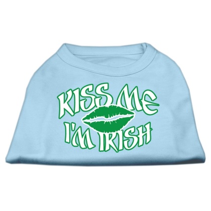 Kiss Me I'm Irish Screen Print Shirt Baby Blue Lg