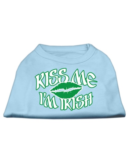 Kiss Me I'm Irish Screen Print Shirt Baby Blue Lg