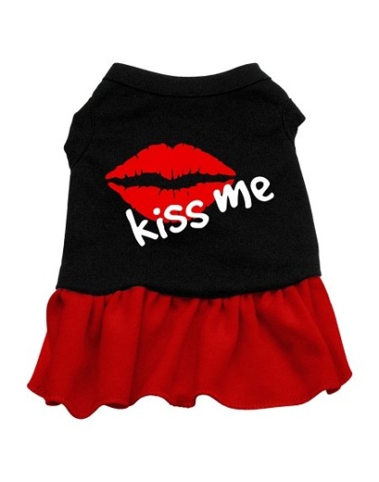 Kiss Me Screen Print Dog Dress Black with Red XL