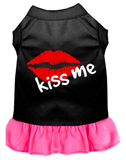 Kiss Me Screen Print Dress Black with Bright Pink Lg