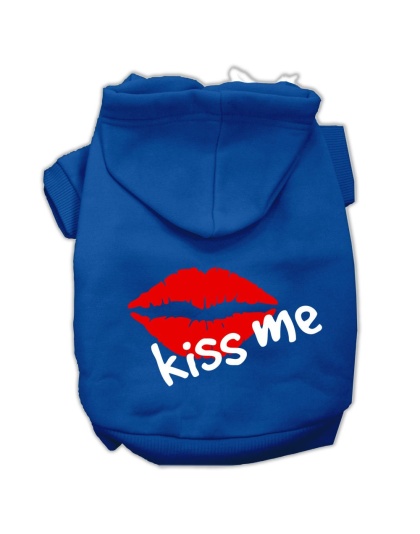 Kiss Me Screen Print Pet Hoodies Blue Size Lg