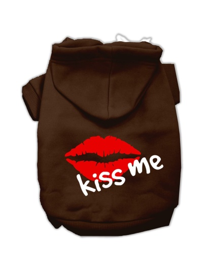 Kiss Me Screen Print Pet Hoodies Brown Size Lg