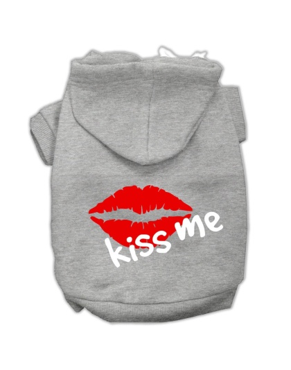 Kiss Me Screen Print Pet Hoodies Grey Size Lg