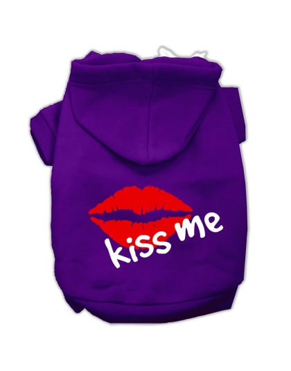 Kiss Me Screen Print Pet Hoodies Purple Size Lg