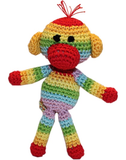 Knit Knacks Rizzo the Rainbow Monkey Organic Cotton Small Dog Toy