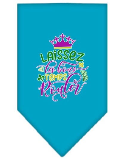 Laissez Les Bons Temps Rouler Screen Print Mardi Gras Bandana Turquoise Large