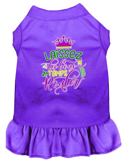 Laissez Les Bons Temps Rouler Screen Print Mardi Gras Dog Dress Purple 4X