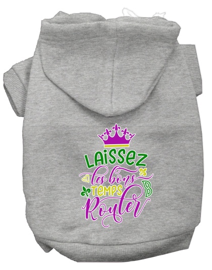 Laissez Les Bons Temps Rouler Screen Print Mardi Gras Dog Hoodie Grey L