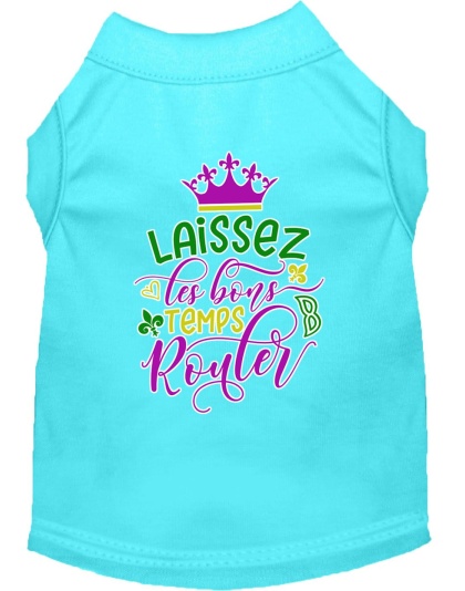 Laissez Les Bons Temps Rouler Screen Print Mardi Gras Dog Shirt Aqua Lg