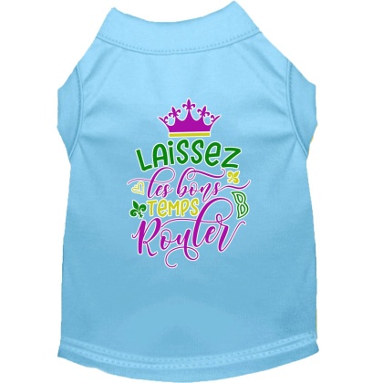 Laissez Les Bons Temps Rouler Screen Print Mardi Gras Dog Shirt Baby Blue Lg