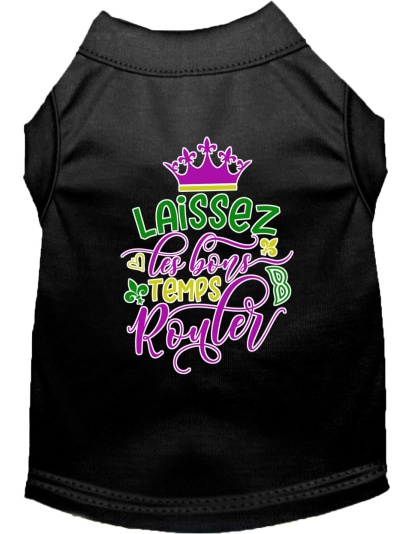 Laissez Les Bons Temps Rouler Screen Print Mardi Gras Dog Shirt Black Lg