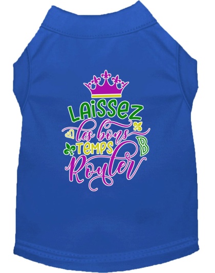 Laissez Les Bons Temps Rouler Screen Print Mardi Gras Dog Shirt Blue Lg