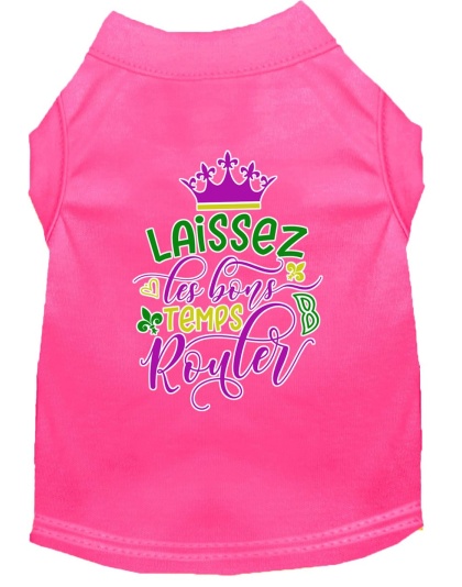 Laissez Les Bons Temps Rouler Screen Print Mardi Gras Dog Shirt Bright Pink Lg