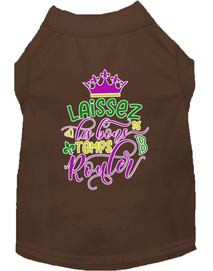 Laissez Les Bons Temps Rouler Screen Print Mardi Gras Dog Shirt Brown Lg