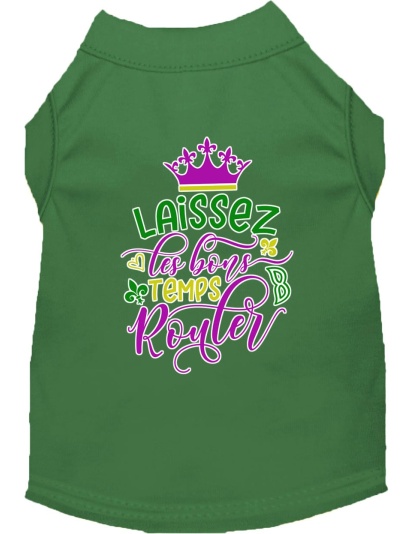 Laissez Les Bons Temps Rouler Screen Print Mardi Gras Dog Shirt Green Lg