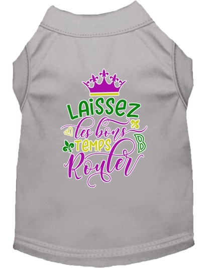 Laissez Les Bons Temps Rouler Screen Print Mardi Gras Dog Shirt Grey Lg
