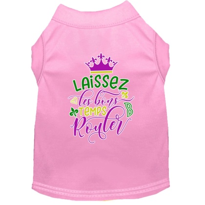 Laissez Les Bons Temps Rouler Screen Print Mardi Gras Dog Shirt Light Pink Lg