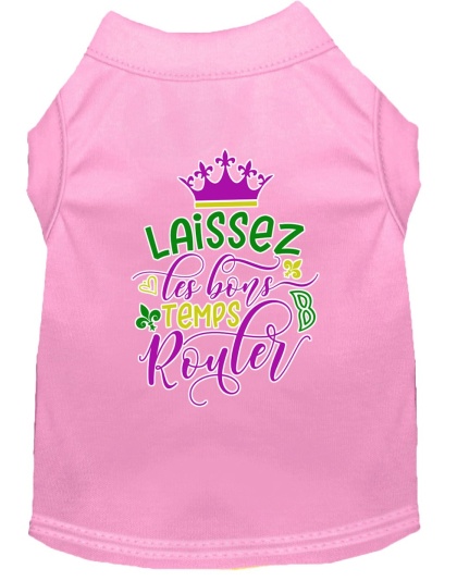 Laissez Les Bons Temps Rouler Screen Print Mardi Gras Dog Shirt Light Pink Lg