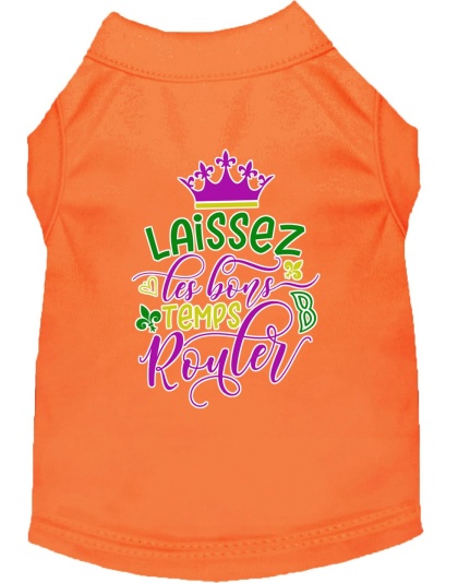 Laissez Les Bons Temps Rouler Screen Print Mardi Gras Dog Shirt Orange Lg