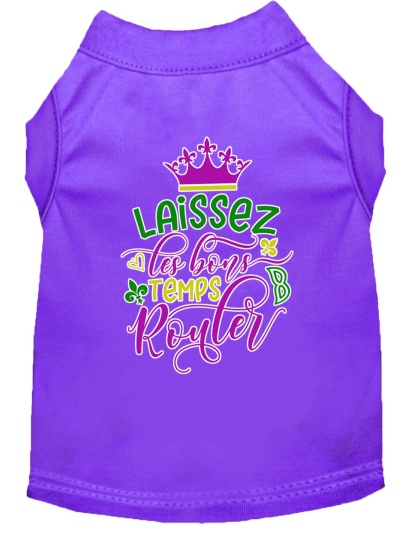 Laissez Les Bons Temps Rouler Screen Print Mardi Gras Dog Shirt Purple Lg