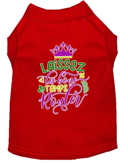 Laissez Les Bons Temps Rouler Screen Print Mardi Gras Dog Shirt Red Lg