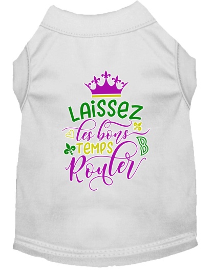 Laissez Les Bons Temps Rouler Screen Print Mardi Gras Dog Shirt White Lg
