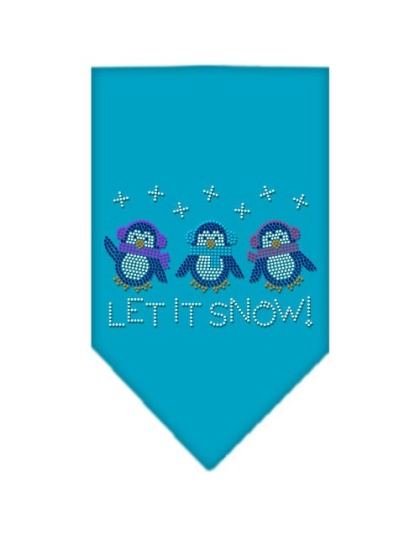 Let It Snow Penguins Rhinestone Bandana Turquoise Large