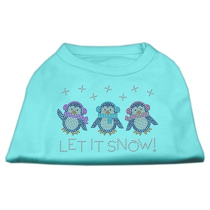 Let It Snow Penguins Rhinestone Shirt Aqua L