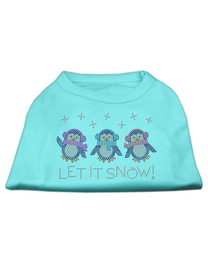 Let It Snow Penguins Rhinestone Shirt Aqua L