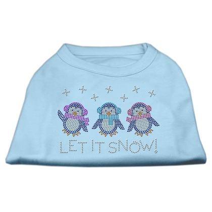 Let It Snow Penguins Rhinestone Shirt Baby Blue L