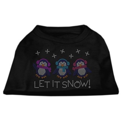 Let It Snow Penguins Rhinestone Shirt Black L