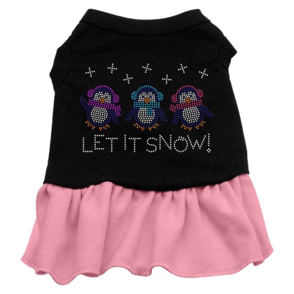 Let it Snow Penguins Rhinestone Dress Black with Pink Lg