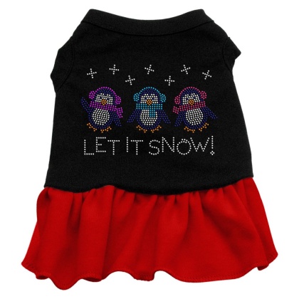 Let it Snow Penguins Rhinestone Dress Black with Red Lg