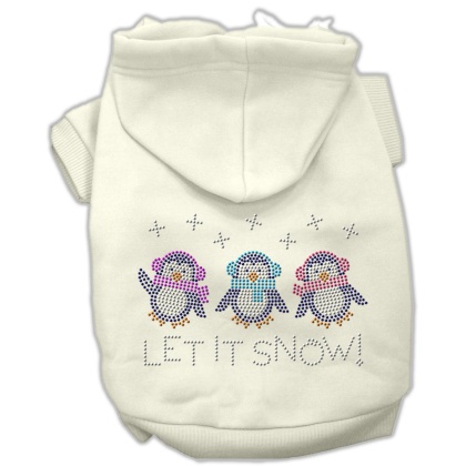 Let it Snow Penguins Rhinestone Hoodie Cream L