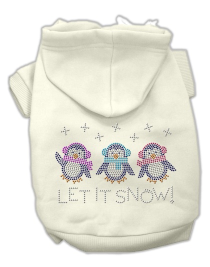 Let it Snow Penguins Rhinestone Hoodie Cream L