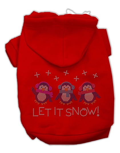 Let it Snow Penguins Rhinestone Hoodie Red L