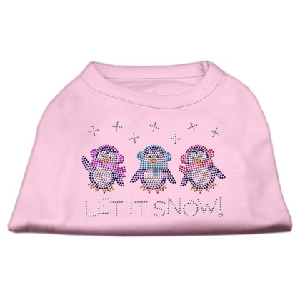 Let It Snow Penguins Rhinestone Shirt Light Pink L