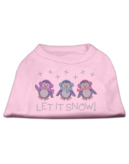 Let It Snow Penguins Rhinestone Shirt Light Pink L