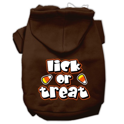 Lick Or Treat Screen Print Pet Hoodies Brown Size Lg