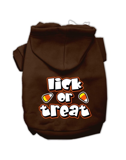 Lick Or Treat Screen Print Pet Hoodies Brown Size Lg