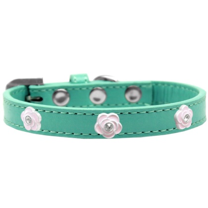 Light Pink Rose Widget Dog Collar Aqua Size 10