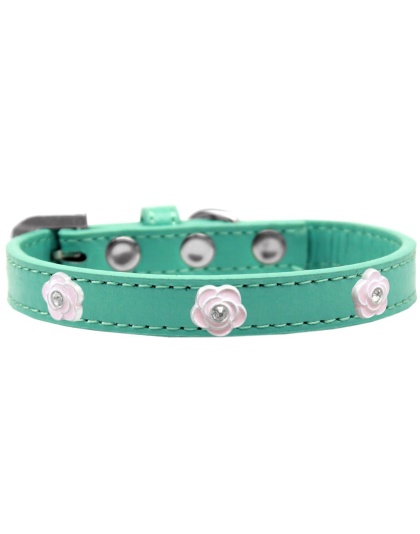 Light Pink Rose Widget Dog Collar Aqua Size 10