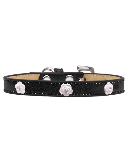 Light Pink Rose Widget Dog Collar Black Ice Cream Size 10