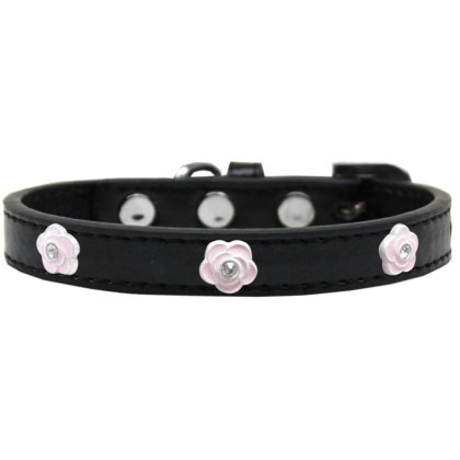 Light Pink Rose Widget Dog Collar Black Size 10