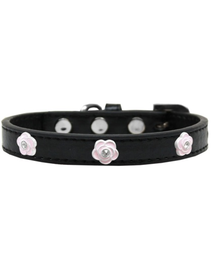Light Pink Rose Widget Dog Collar Black Size 10