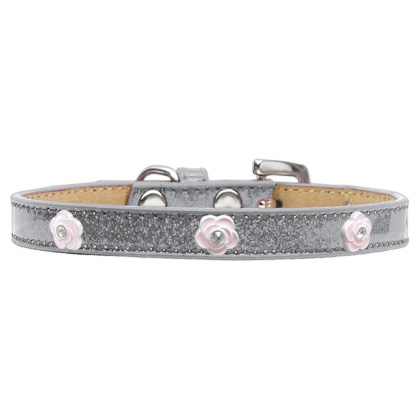 Light Pink Rose Widget Dog Collar Silver Ice Cream Size 10