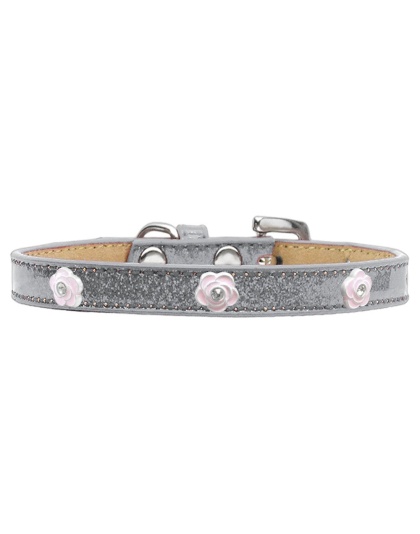 Light Pink Rose Widget Dog Collar Silver Ice Cream Size 10