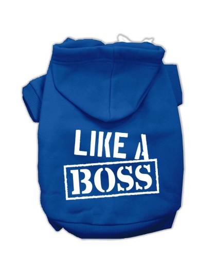 Like a Boss Screen Print Pet Hoodies Blue Size Lg